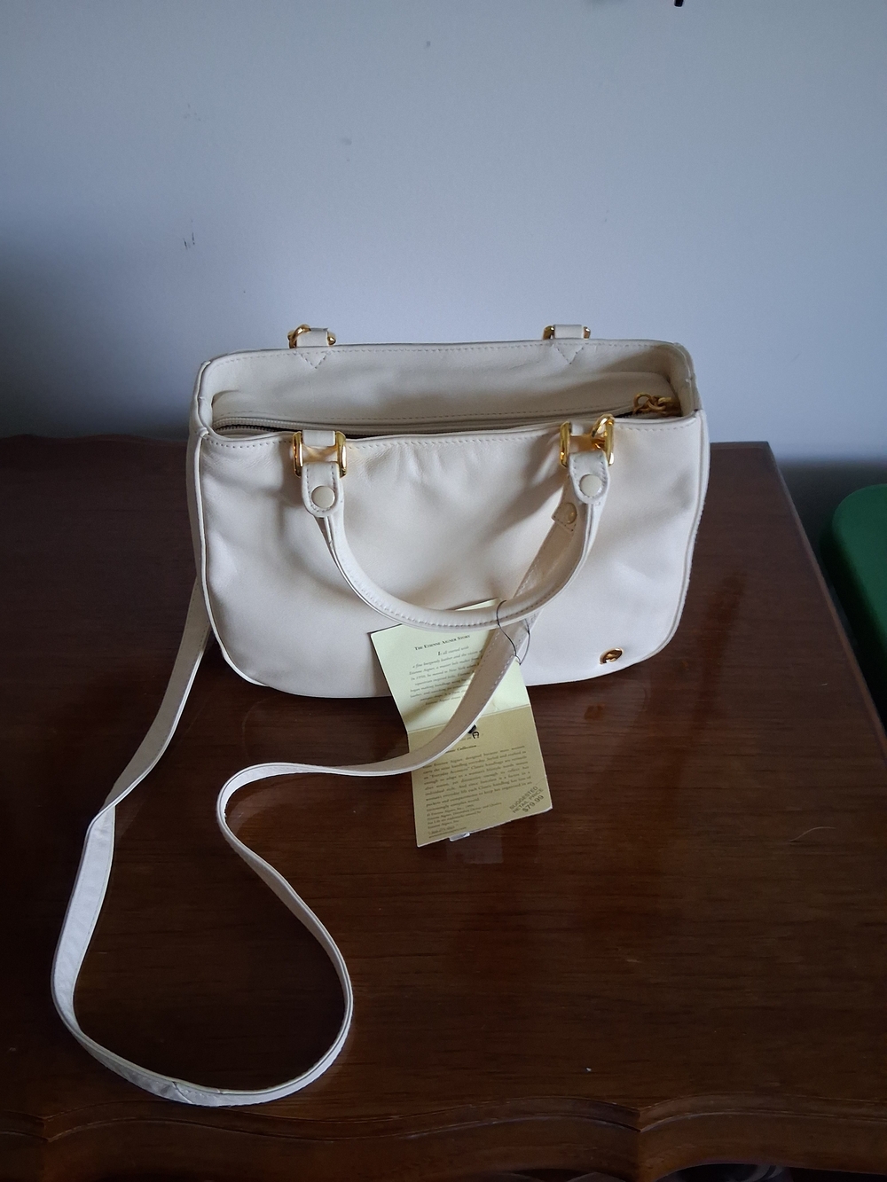 Cream Structured Satchel Handbag with Gold Hardware
